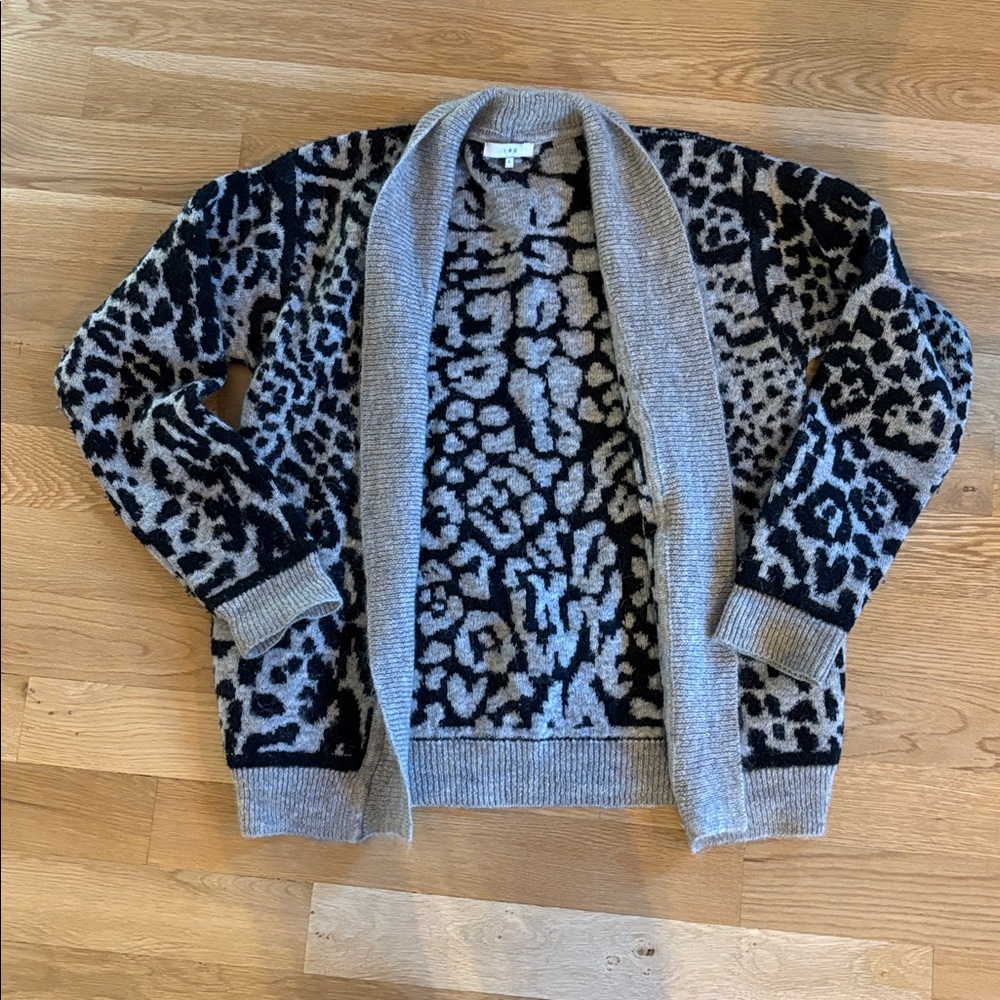 IRO Black and Grey Leopard Cardigan, Large